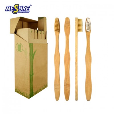 Custom eco friendly adult 4 pack 100% biodegradable bambu wooden curved teeth brush