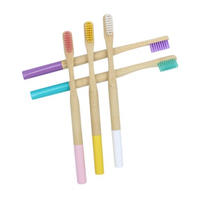 Wholesale custom logo fda organic pink wooden bamboo rainbow tooth brush