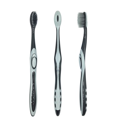 Wholesale cheap dental care black handle ultra soft charcoal bristle adult plastic toothbrush