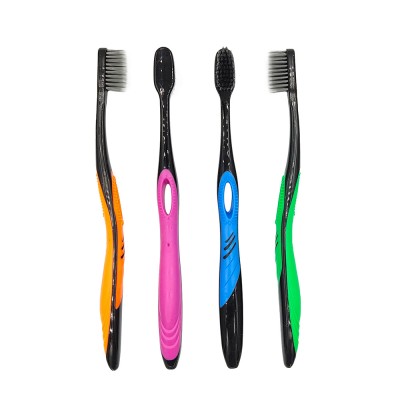 Custom cheap manual rubber handle adult soft charcoal bristle plastic toothbrush