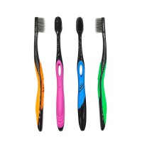 Custom cheap manual rubber handle adult soft charcoal bristle plastic toothbrush