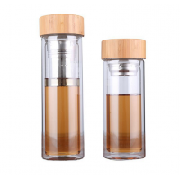 Custom Logo Drinking Borosilicate Glass Water Bottle with Bamboo lid